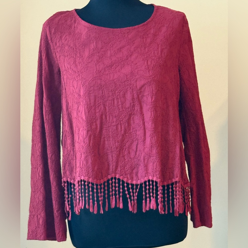 Taylor & Sage Burgundy Embroidered Blouse Size XL